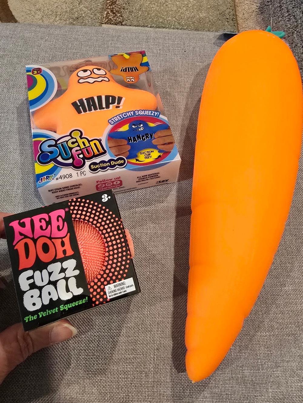 Bundle Of Orange Squishies, 1 Fuzz Ball, 1 HALP, and 1 Carrott